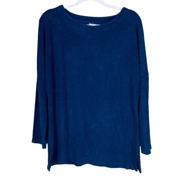 Natori Solid Blue Long Sleeve Terrycloth Lounge Top Size Medium - Picture 1 of 8